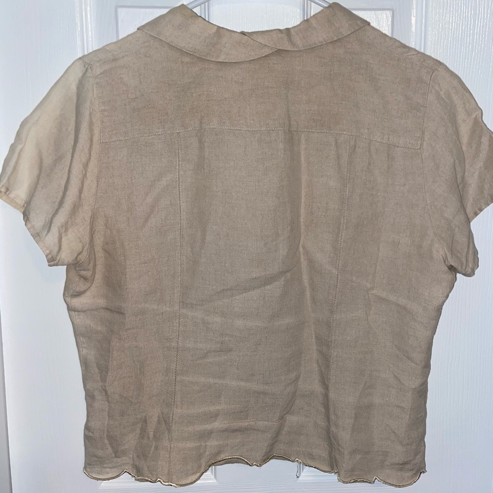 Linen Cropped Ruffles Edge Button Down - Picture 3 of 3